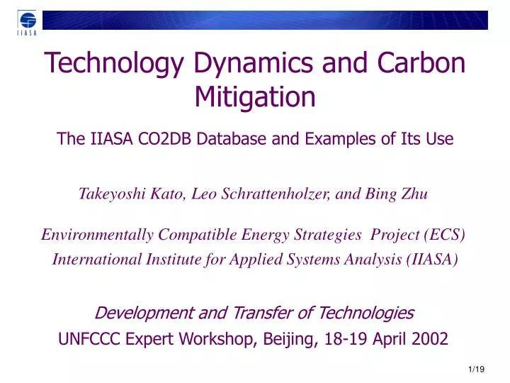 technology dynamics and carbon mitigation the iiasa co2db database and examples of its use