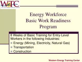 Energy Workforce Basic Work Readiness Program