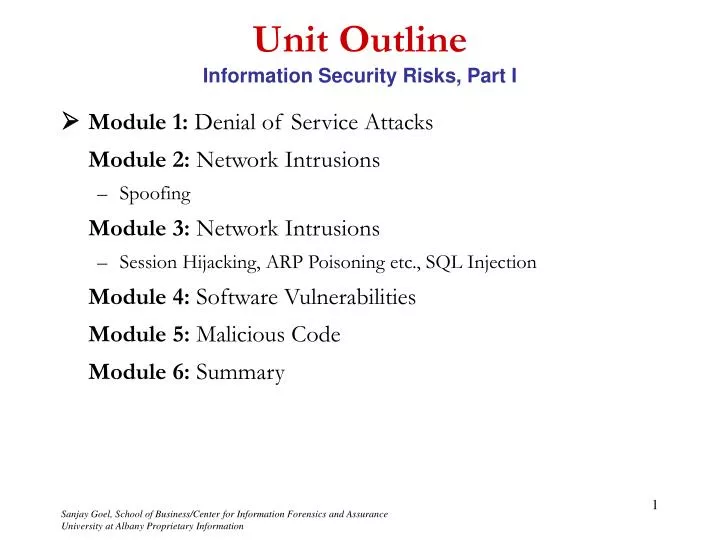 unit outline information security risks part i