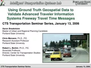 CTS Transportation Seminar Series, January 13, 2006 Aaron Breakstone