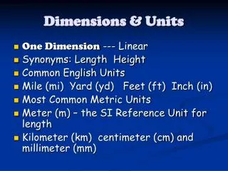 Dimensions &amp; Units