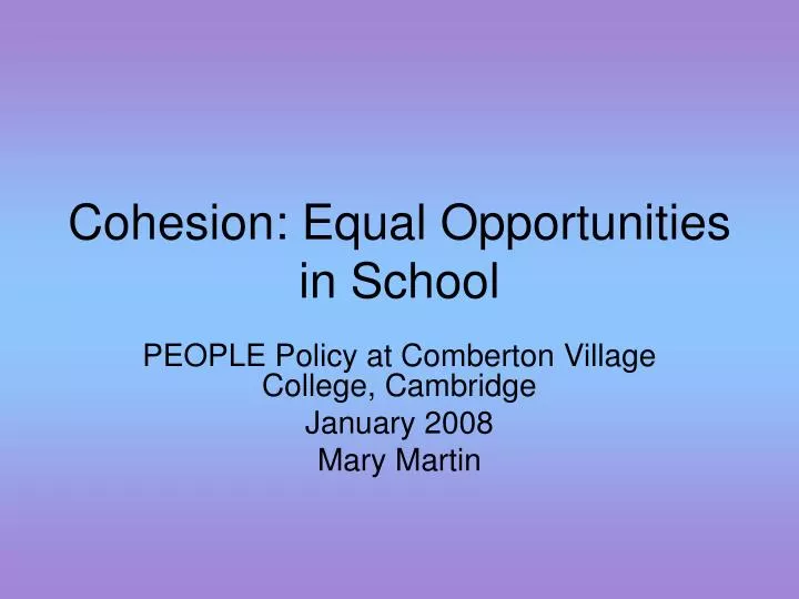 cohesion equal opportunities in school
