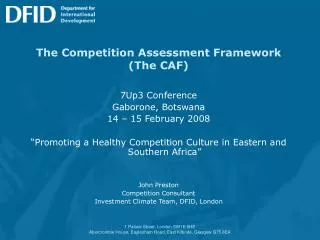 The Competition Assessment Framework (The CAF)