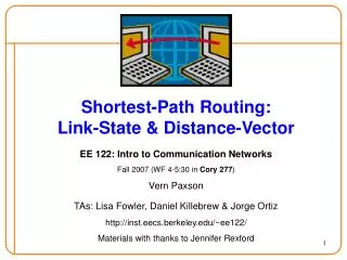 Shortest-Path Routing: Link-State &amp; Distance-Vector