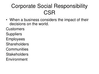 Corporate Social Responsibility CSR