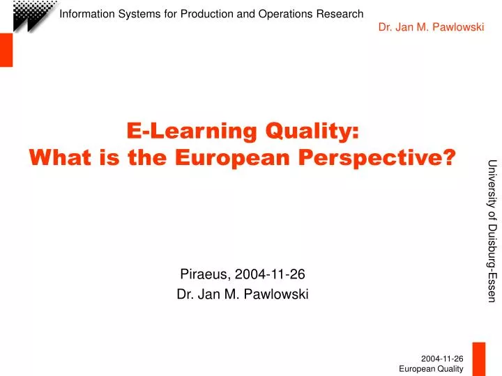 e learning quality what is the european perspective