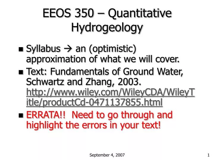 eeos 350 quantitative hydrogeology