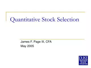 Quantitative Stock Selection