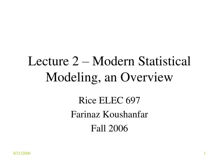 lecture 2 modern statistical modeling an overview