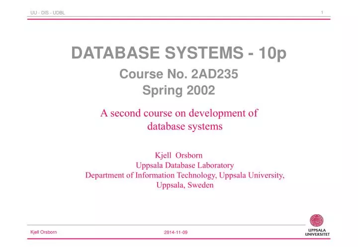 database systems 10p course no 2ad235 spring 2002