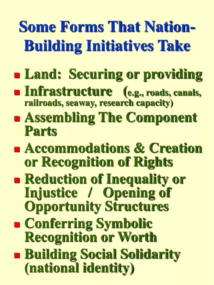 some forms that nation building initiatives take