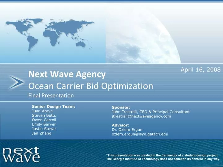 next wave agency ocean carrier bid optimization final presentation