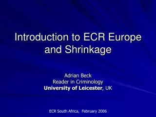 Introduction to ECR Europe and Shrinkage