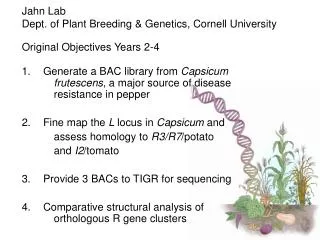 Jahn Lab Dept. of Plant Breeding &amp; Genetics, Cornell University Original Objectives Years 2-4