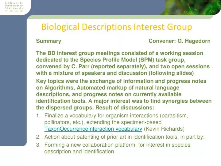 biological descriptions interest group
