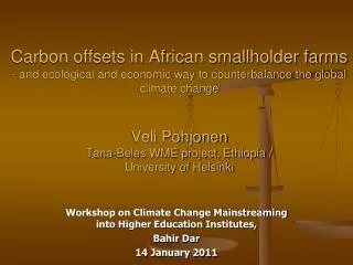 Workshop on Climate Change Mainstreaming into Higher Education Institutes, Bahir Dar