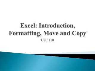 Excel: Introduction, Formatting, Move and Copy