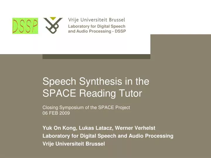 speech synthesis in the space reading tutor closing symposium of the space project 06 feb 2009