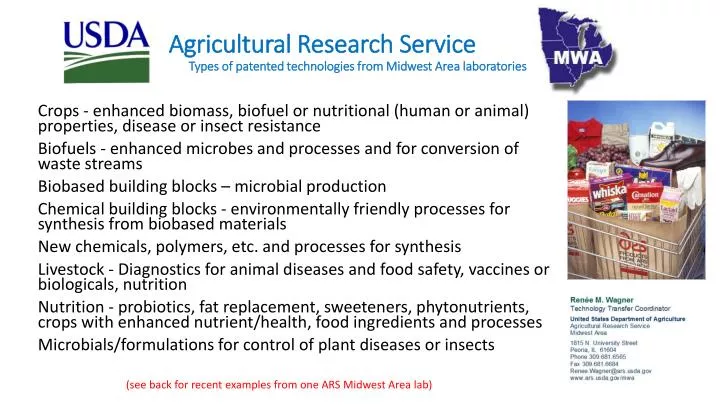 agricultural research service types of patented technologies from midwest area laboratories