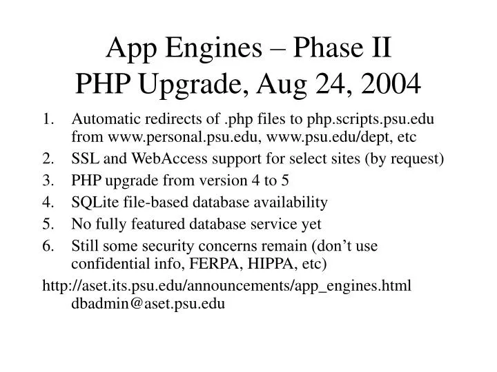app engines phase ii php upgrade aug 24 2004