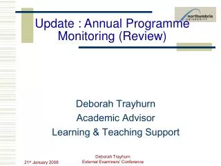 Update : Annual Programme Monitoring (Review)