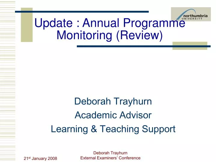 update annual programme monitoring review