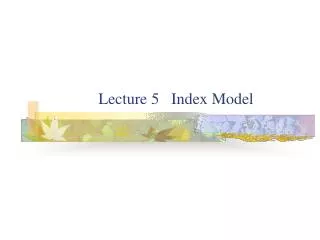 Lecture 5 Index Model