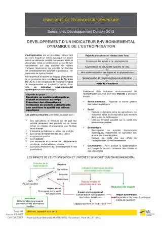 developpement d un indicateur environnemental dynamique de l eutrophisation