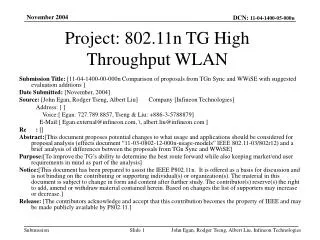 Project: 802.11n TG High Throughput WLAN