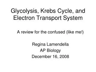 Glycolysis, Krebs Cycle, and Electron Transport System