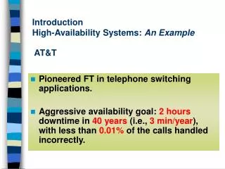 Introduction High-Availability Systems: An Example