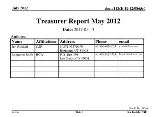 Treasurer Report May 2012