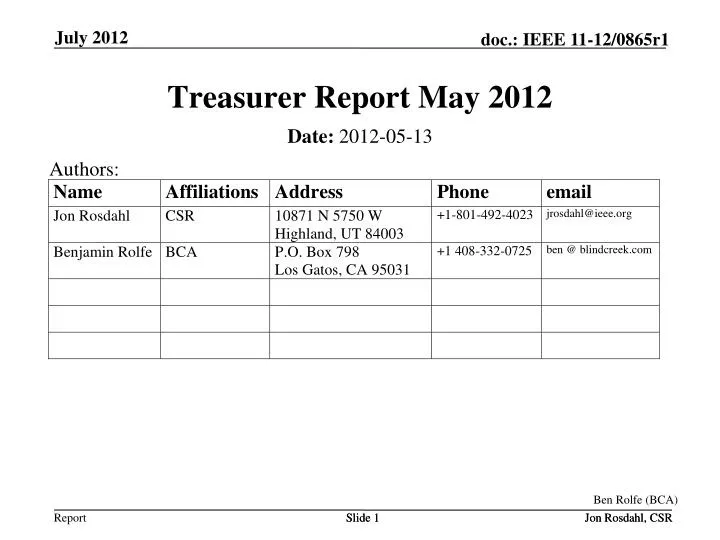 treasurer report may 2012