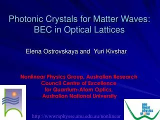 Photonic Crystals for Matter Waves: BEC in Optical Lattices