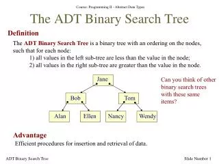The ADT Binary Search Tree