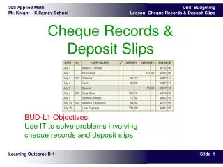 Cheque Records &amp; Deposit Slips