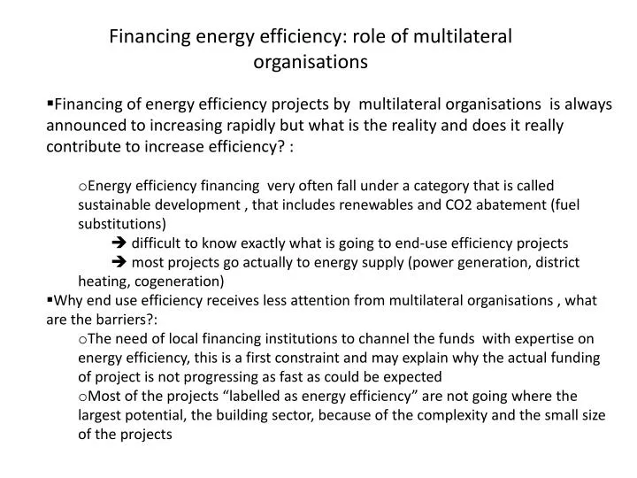 financing energy efficiency role of multilateral organisations