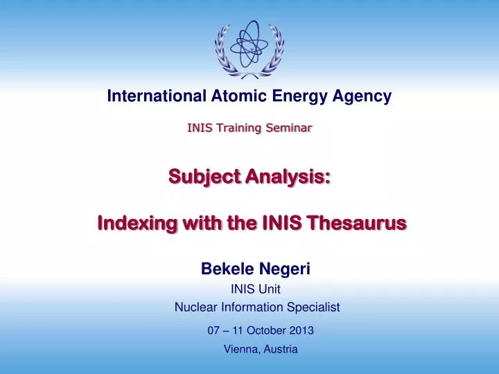 inis training seminar subject analysis indexing with the inis thesaurus