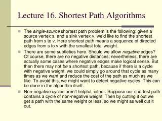 Lecture 16. Shortest Path Algorithms