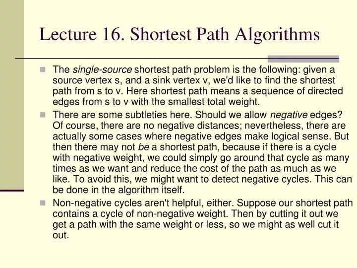 lecture 16 shortest path algorithms