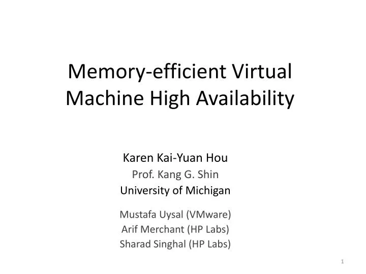 memory efficient virtual machine high availability