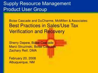 Supply Resource Management Product User Group