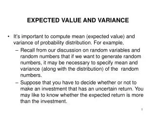 EXPECTED VALUE AND VARIANCE