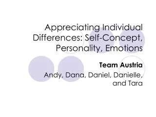 Appreciating Individual Differences: Self-Concept, Personality, Emotions