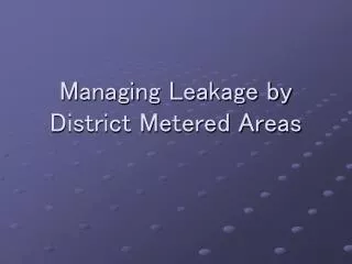 Managing Leakage by District Metered Areas
