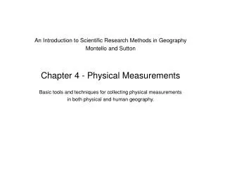 An Introduction to Scientific Research Methods in Geography Montello and Sutton