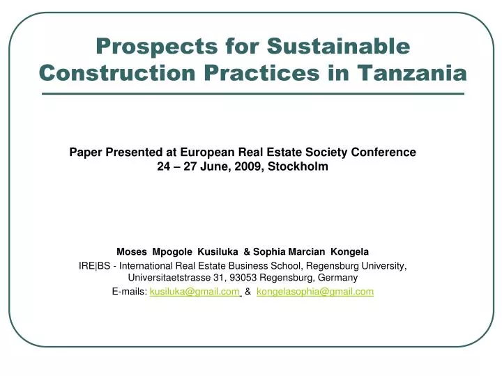 prospects for sustainable construction practices in tanzania
