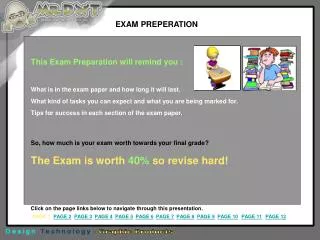 This Exam Preparation will remind you : What is in the exam paper and how long it will last.