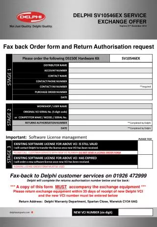 Fax back Order form and Return Authorisation request
