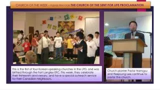 CHURCH OF THE WEEK - Please pray for The Church of the sent For Life Proclamation